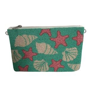 TJ Under The Sea Beaded Clutch Bag Teal Pink Starfish Shells TJ3054-ACCTBL16